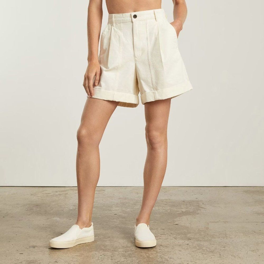 NEW EVERLANE TOURIST SHORTS ORGANIC COTTON HIGH WAISTED CUFFED IN IVORY SIZE 6